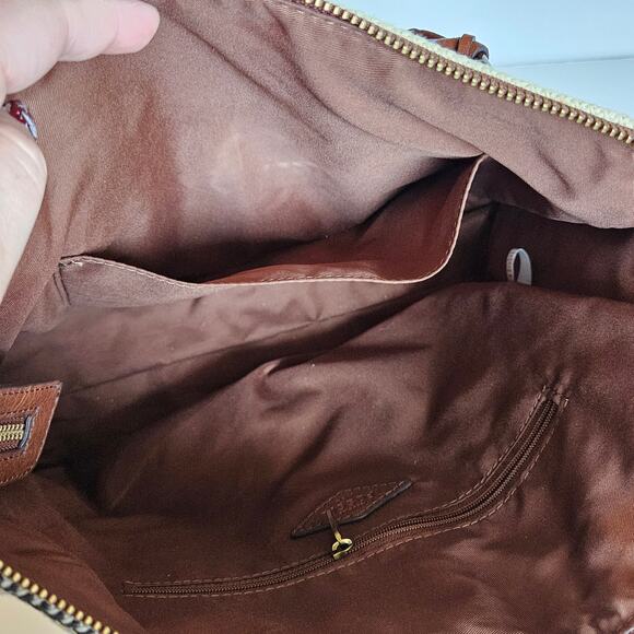 Fossil Parker Leather Satchel Purse Handbag Zig Zag Colorful Stripes Boho - Picture 4 of 12